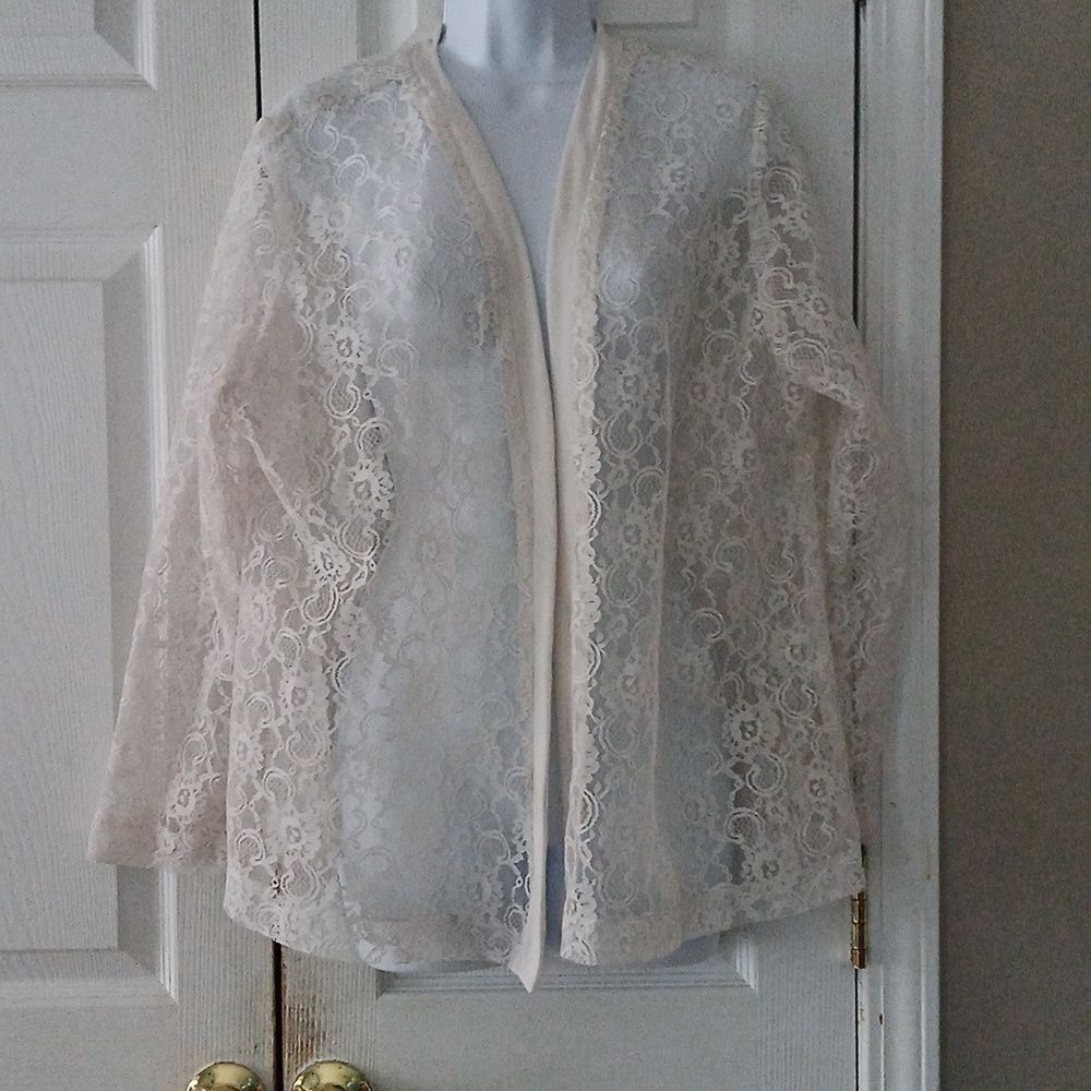 CUE Fashions Vintage lace open front cardigan jacket Sz 22.5 NWOT
